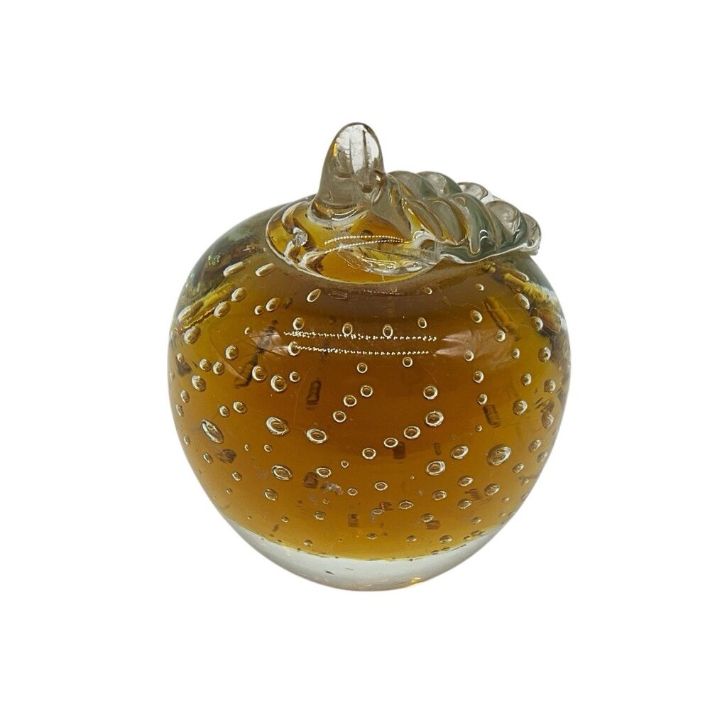 Kanawha VTG Golden Apple Art Glass Paperweight W/Controlled Bubbles Collectible